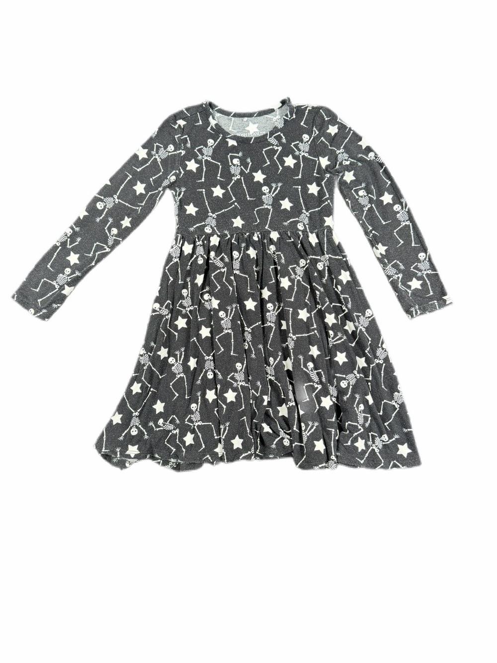 POSH PEANUT Dancing Skelly Long Sleeve Bamboo Twirl Dress- 3T-4T
